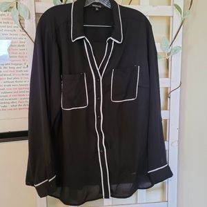 Black and White Button Blouse